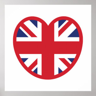 Póster Bandera del Reino Unido Corazón Union Jack