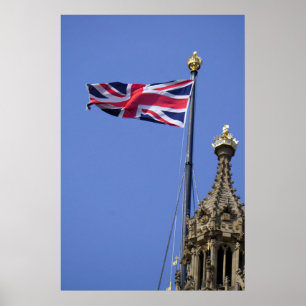 Póster Bandera del Reino Unido ondeando sobre Westminster