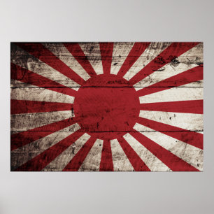 Póster Bandera del sol naciente de Japón en grano de