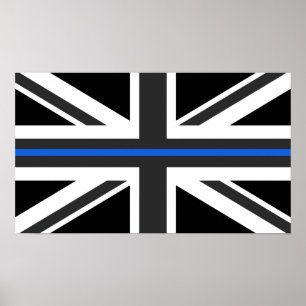 Póster Bandera delgada de la línea azul del Reino Unido