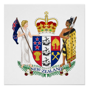 Póster bandera emblema símbolo escudo de armas país Nueva
