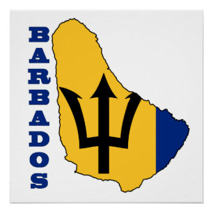 Póster Bandera en el mapa Barbados