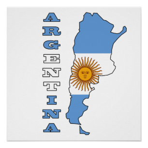 Póster Bandera en el mapa de la Argentina