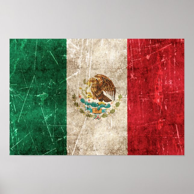 Póster Bandera envejecida y destartalada de México (Frente)