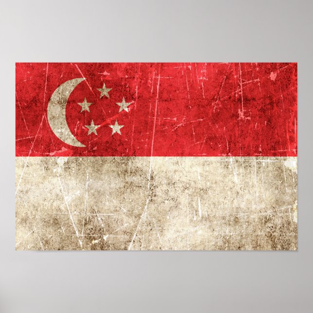 Póster Bandera envejecida y destartalada de Singapur (Frente)