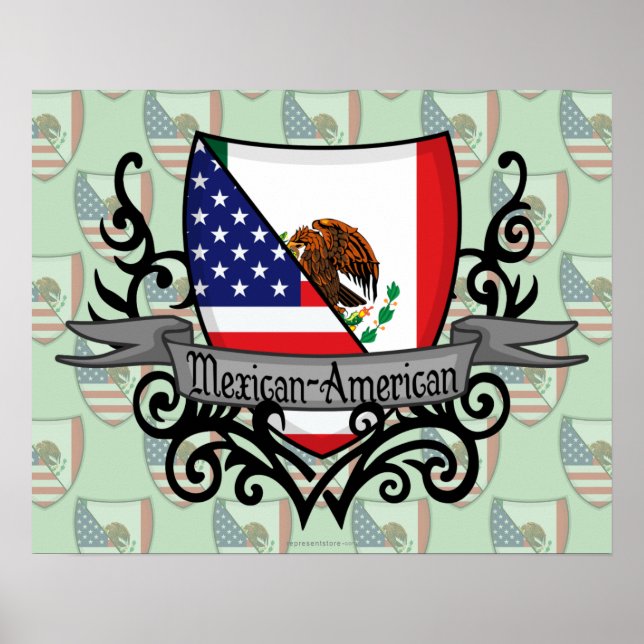 Póster Bandera Escudo Mexicano-Estadounidense (Frente)