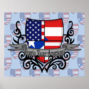 Póster Bandera Escudo Puerto Rico-Estados Unidos