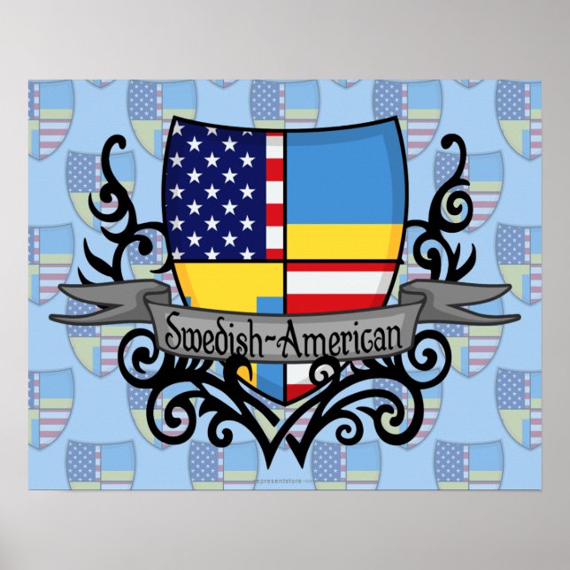 Póster Bandera Escudo Sueco-Estadounidense (Frente)