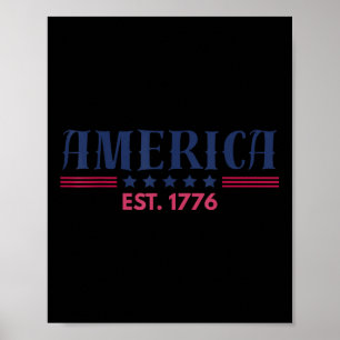 Póster Bandera estadounidense 4 de julio Est 1776 Patriót