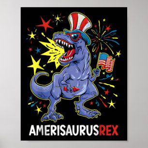 Póster Bandera Estadounidense 4 De Julio T Rex Dinosaur A