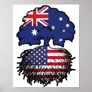 Póster Bandera estadounidense australiana de árboles de A