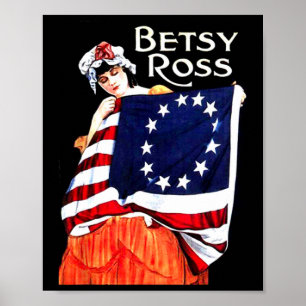 Póster Bandera Estadounidense Betsy Ross 1776 Regalo Art.