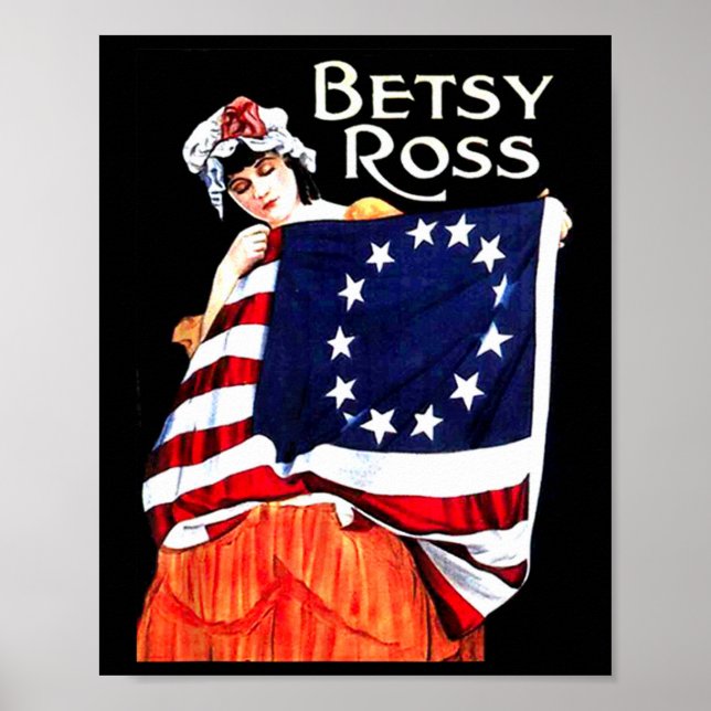 Póster Bandera Estadounidense Betsy Ross 1776 Regalo Art. (Frente)