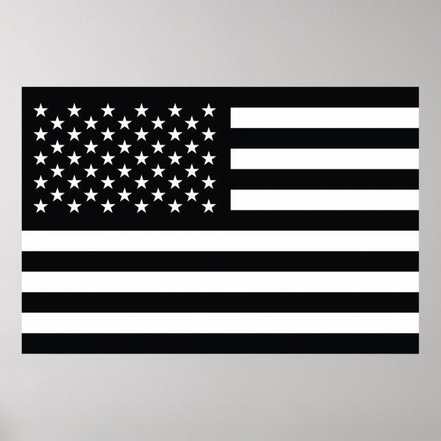 Póster Bandera estadounidense blanco negro (Frente)