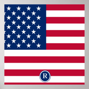 Póster Bandera estadounidense: blanco rojo y azul patriót