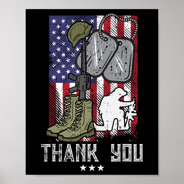 Póster Bandera Estadounidense Boots Hombra De Casco Solda (Frente)