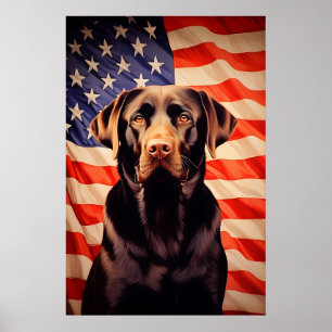 Póster Bandera estadounidense Chocolador Labrador