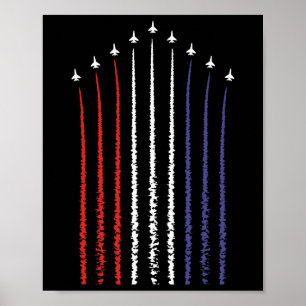 Póster Bandera estadounidense con aviones de combate para