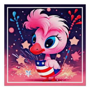 Póster Bandera estadounidense con Personalizado Flamingo-