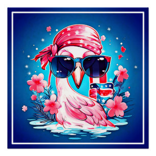 Póster Bandera estadounidense con Personalizado Flamingo-