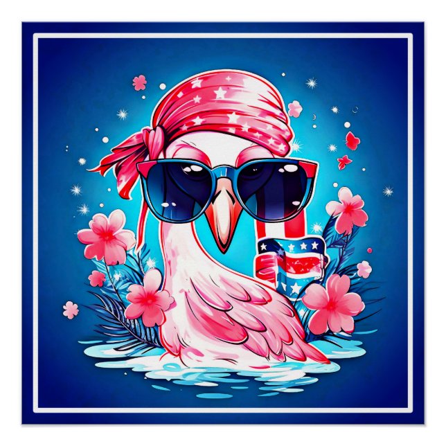 Póster Bandera estadounidense con Personalizado Flamingo- (Anverso)