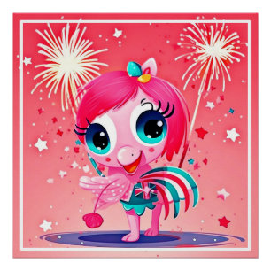 Póster Bandera estadounidense con Personalizado Flamingo-