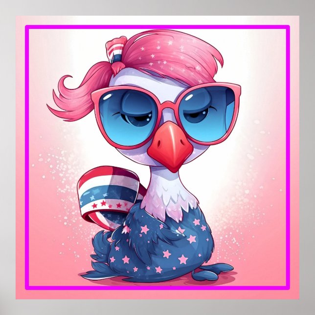 Póster Bandera estadounidense con Personalizado Flamingo- (Frente)