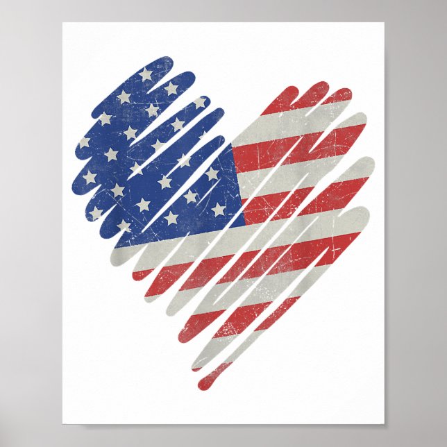Póster Bandera estadounidense Corazón azul blanco rojo 4  (Frente)