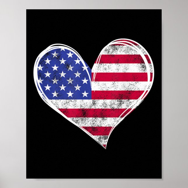 Póster Bandera Estadounidense Corazón Fuerzas Armadas Pat (Frente)