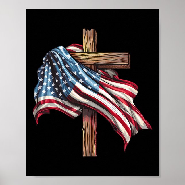 Póster Bandera Estadounidense Cruz Cristiana Jesús 4 De J (Frente)