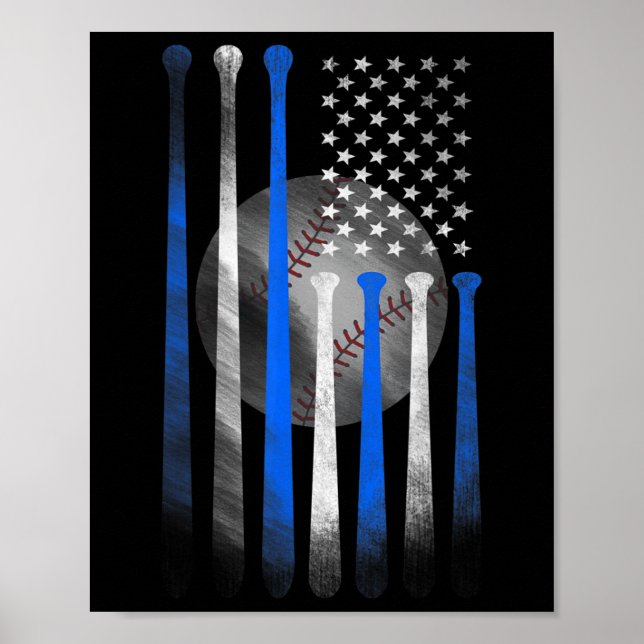 Póster Bandera estadounidense de béisbol bandera vintage  (Frente)