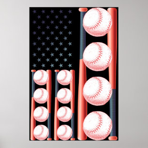 Póster Bandera estadounidense de béisbol vintage