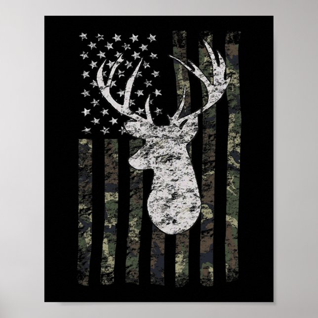 Póster Bandera estadounidense de Camo de Caza de Deer (Frente)
