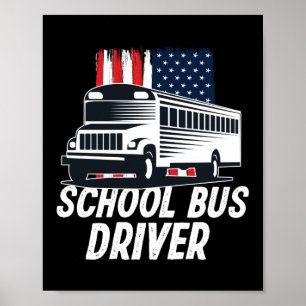 Póster Bandera estadounidense de conductor de autobús esc