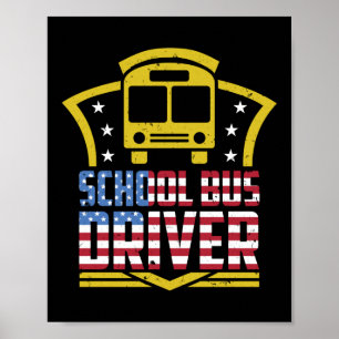 Póster Bandera estadounidense de conductor de autobús esc