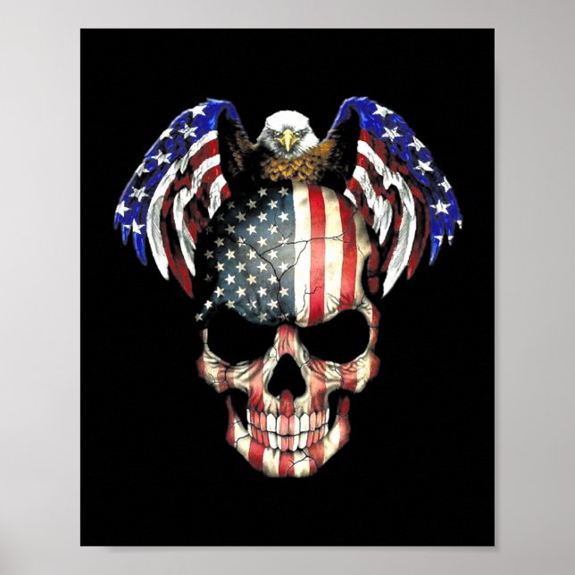 Póster Bandera estadounidense de Eagle Skull (Frente)