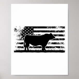 Póster Bandera estadounidense de EE. UU. - Vaca americana