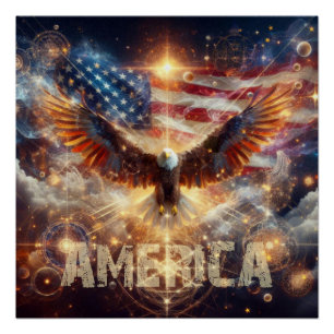 Póster Bandera estadounidense de Estados Unidos - Estrell