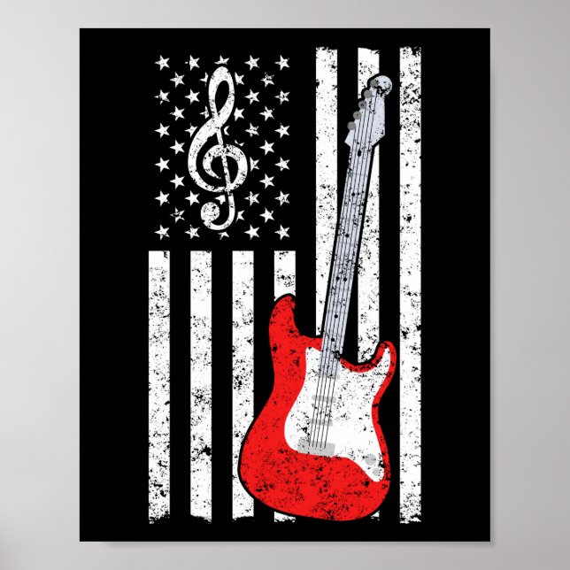 Póster Bandera estadounidense de guitarra (Frente)