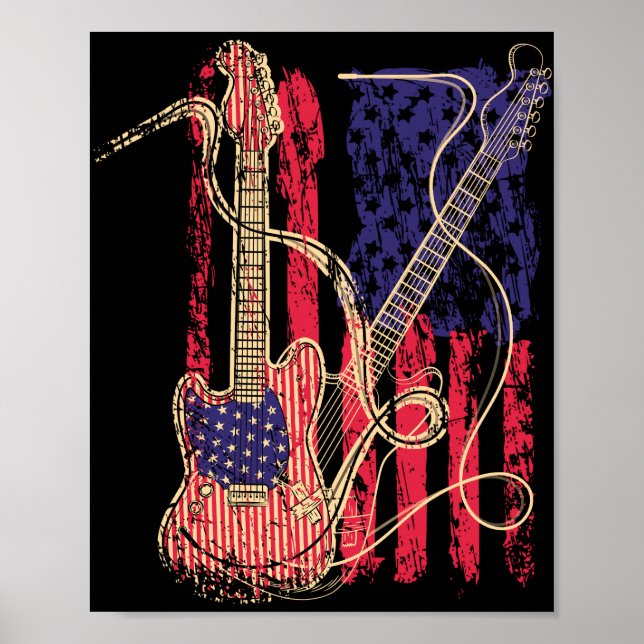 Póster Bandera estadounidense de guitarra vintage (Frente)