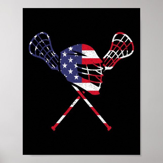 Póster Bandera estadounidense de Lacrosse (Frente)
