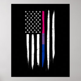 Póster Bandera estadounidense de línea delgada bisexual