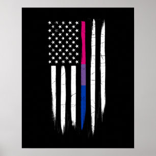 Póster Bandera estadounidense de línea delgada bisexual