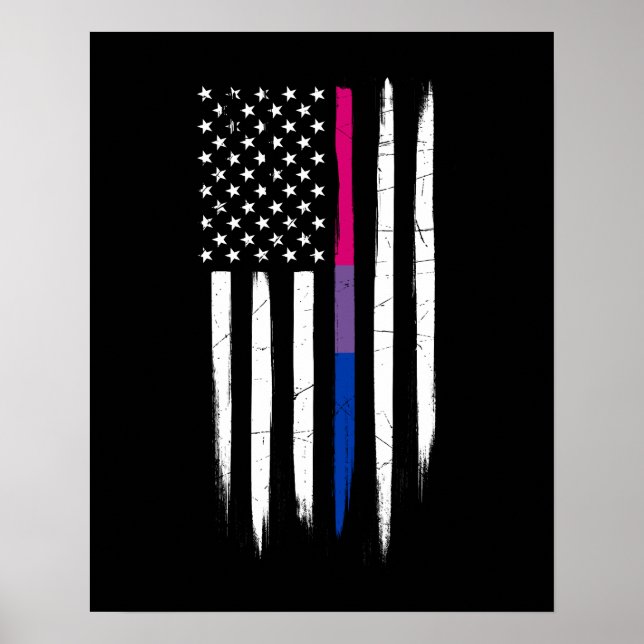 Póster Bandera estadounidense de línea delgada bisexual (Frente)