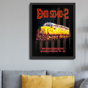 Póster Bandera estadounidense de locomotora diésel EMD SD