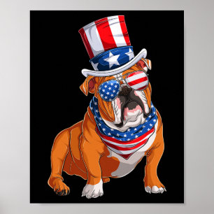 Póster Bandera Estadounidense De Perro bulldog 4 De Julio