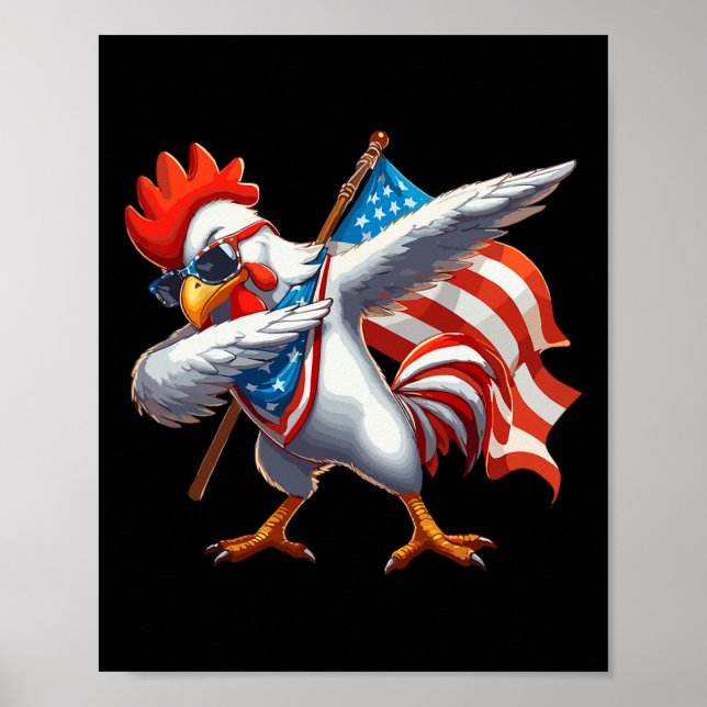 Póster Bandera Estadounidense De Pollos Rooster Sungles 4 (Frente)