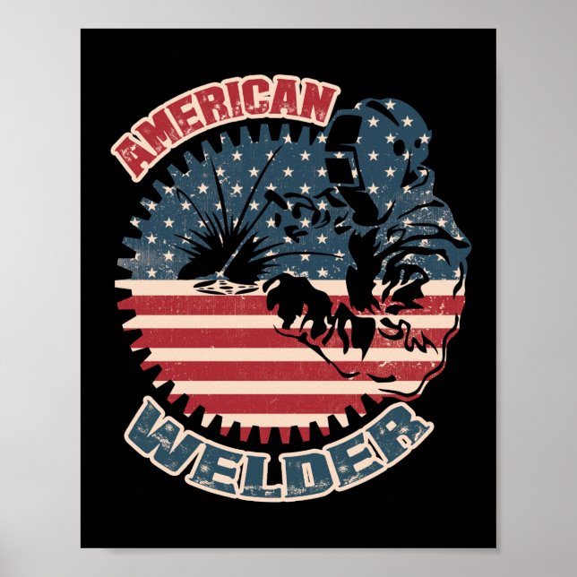 Póster Bandera estadounidense de soldadura Regalo de gale (Frente)