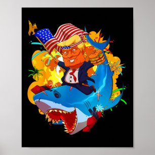 Póster Bandera Estadounidense De Tiburón Patriótico Único