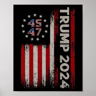 Póster Bandera estadounidense de Trump 2024